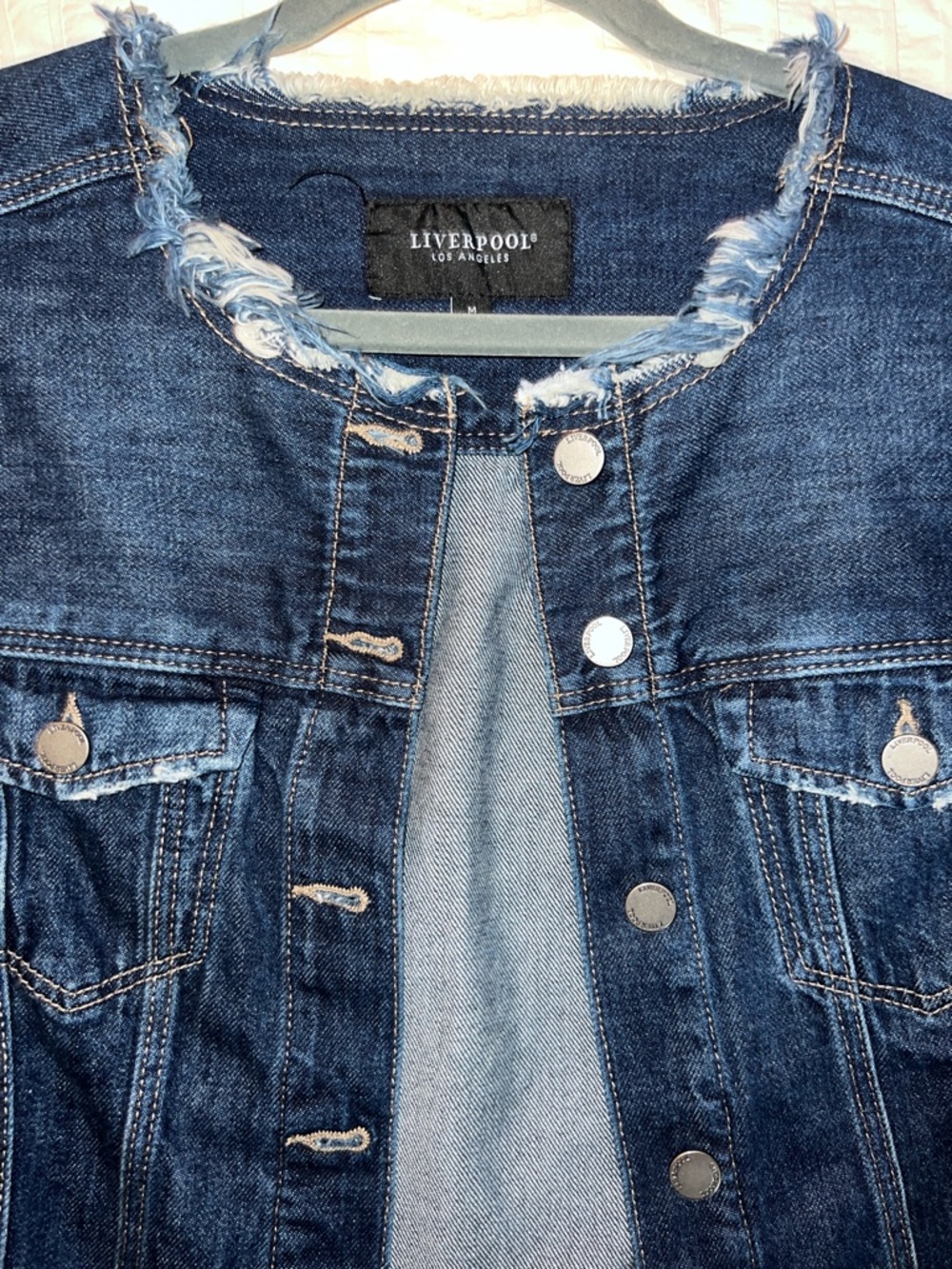 Liverpool Dark Blue Frayed Hem Denim Jacket - Picture 5 of 8